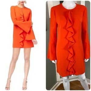 Rachel Zoe Monner Ruffled Orange Long Sleeve Mini Shift Dress Bell Sleeve 8